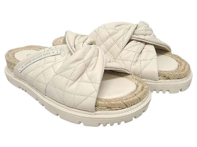 Dior White Lambskin Cannage Twist Slide Sandale Weiß