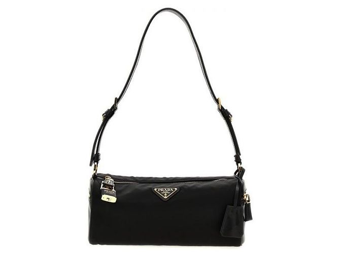 Prada Bolso de hombro Lock Medium de nailon y cuero stamp: Negro