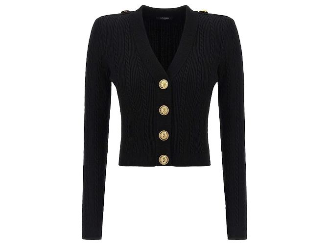 Balmain Strickjacke mit Zopfmuster Schwarz 