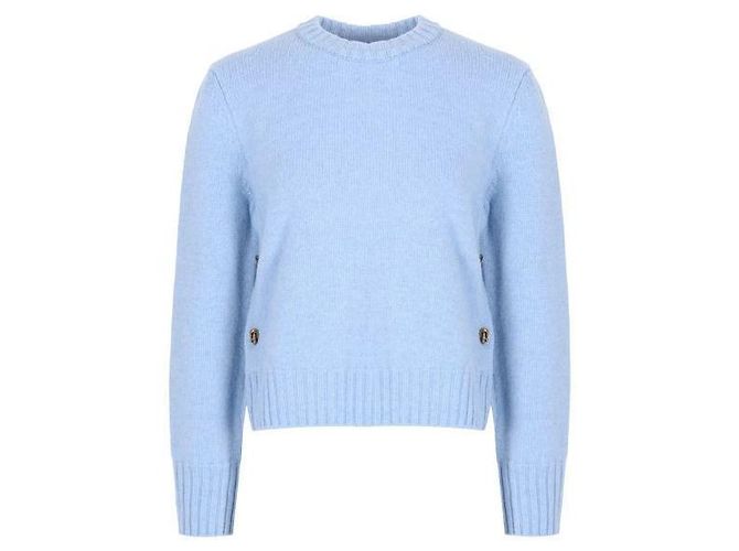 Bottega Veneta Schwerer Wollpullover mit Messingknöpfen Blau 