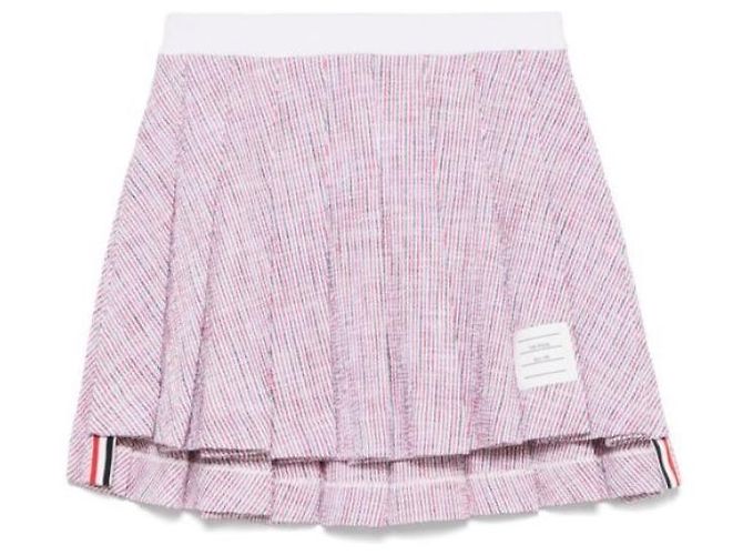 Thom Browne Mini saia plissada de tweed de algodão Backdrop Branco