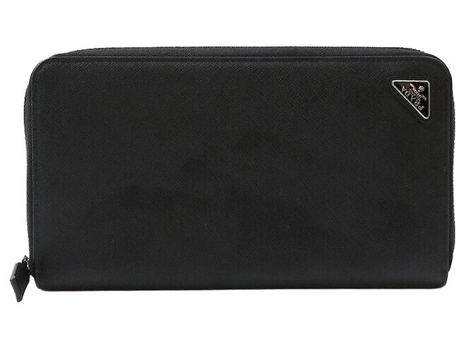 Prada Saffiano Leder Reißverschluss-Langgeldbörse Schwarz
