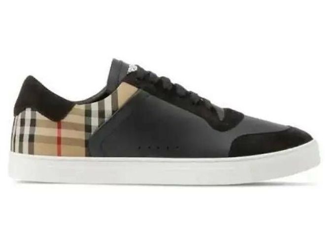 Burberry Leather Suede Check Sneakers Black