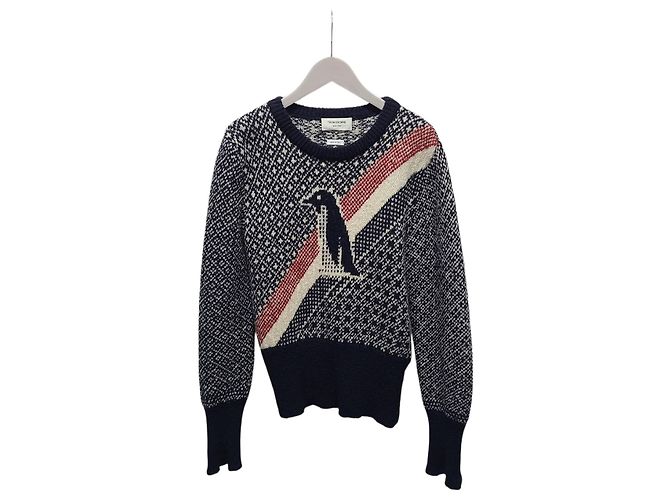 Thom Browne Rundstrick mit drei Streifen Navy-Tape Blau
