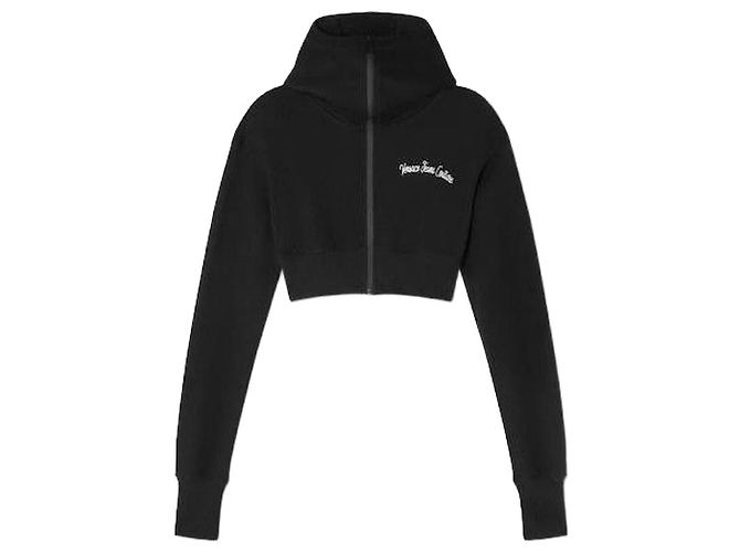Versace Moletom cropped com zíper e logo bordado Preto