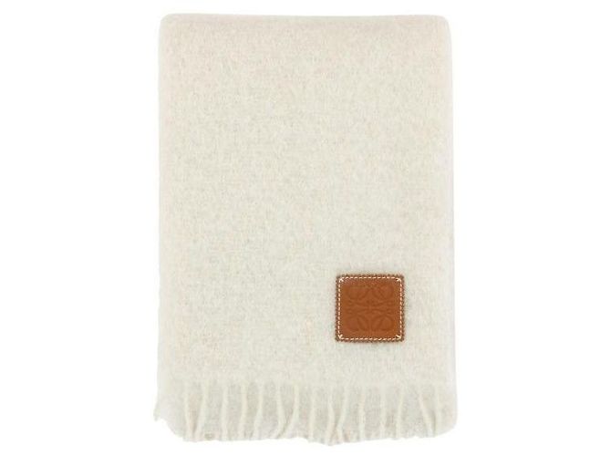 Loewe Sciarpa con patch logo in lana e mohair Bianco 