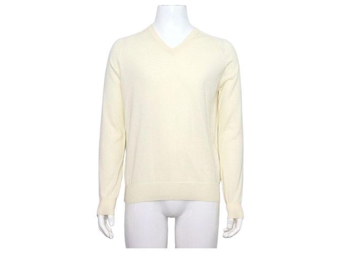 Louis Vuitton Camiseta de malha com decote em V, mistura de algodão marfim Branco