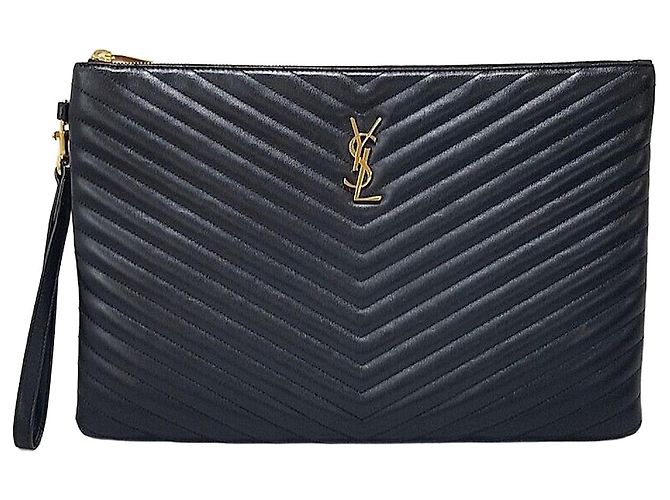 Saint Laurent Clutch Monogram Matelassé Large Preto