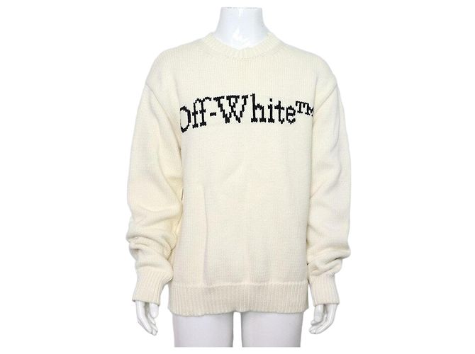 Off White Baumwollstrick mit schwarzem Logo für Herren Weiß