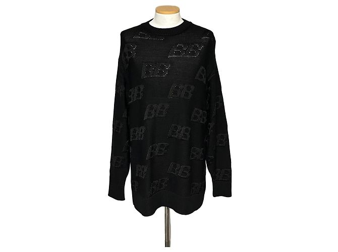 Balenciaga Strickware mit BB-Logo-Stickerei (Oversized) Silber