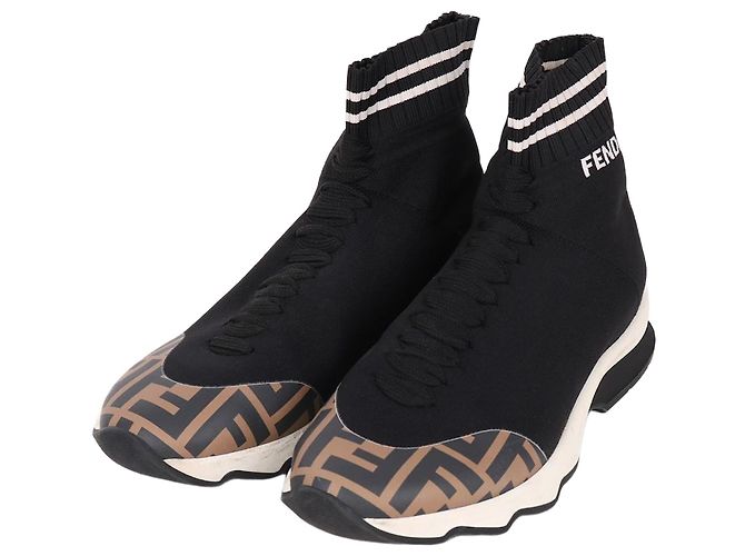 Fendi FF Pattern Black High-Top Sneakers