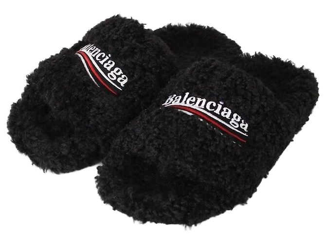 Balenciaga Wave Logo Fur Shearling Slide Slipper Multiple colors