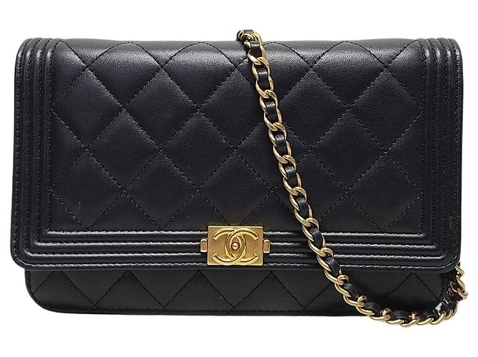 Chanel Borsa a tracolla Boy WOC in agnello nero e oro