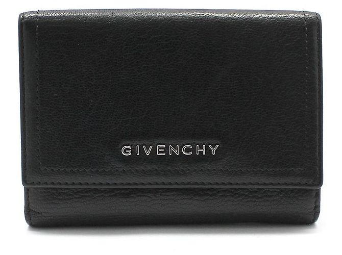 Givenchy Black Leather Silver Logo Pandora Wallet