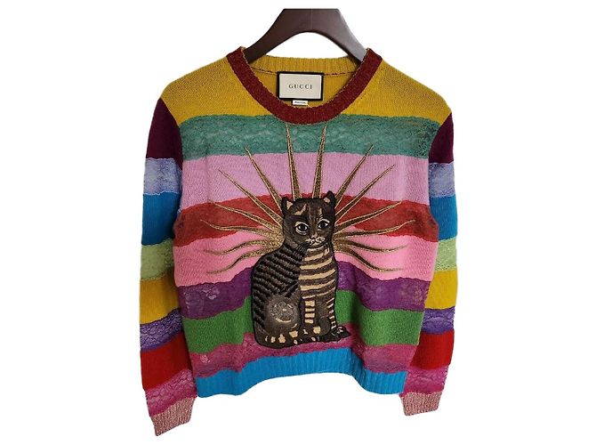 Punto para mujer Gucci con bordado de gato y encaje Multicolor