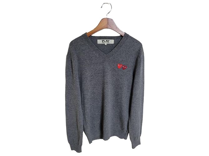Comme Des Garcons Herren-Wollstrick mit Doppelpatch in Anthrazit Braun