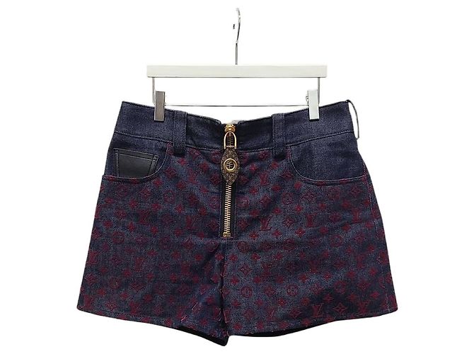 Louis Vuitton Denim-Shorts mit Monogramm-Flockprint Blau