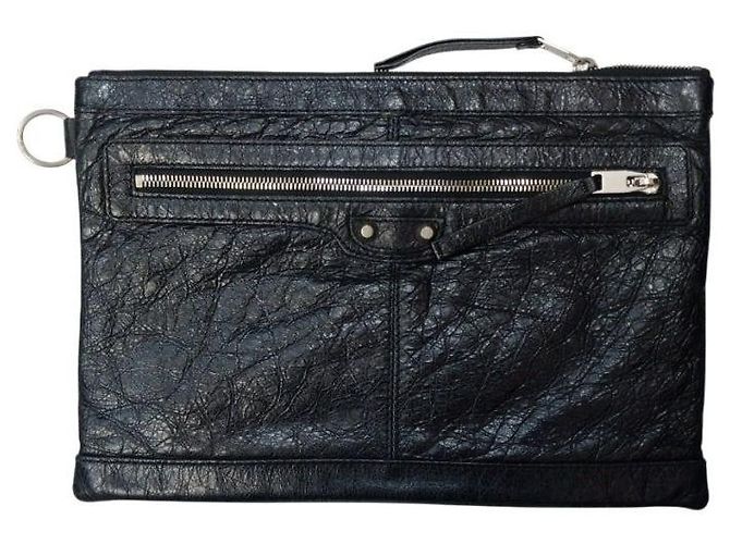 Balenciaga Classic Motor Clutch aus schwarzem Lammleder, Größe Medium, Unisex