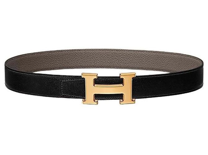 Hermès Cinto de couro reversível para homem com fivela dourada