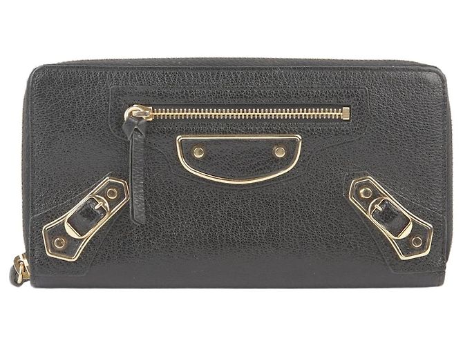 Balenciaga Giant Metallic Edge Zip Long Wallet Black