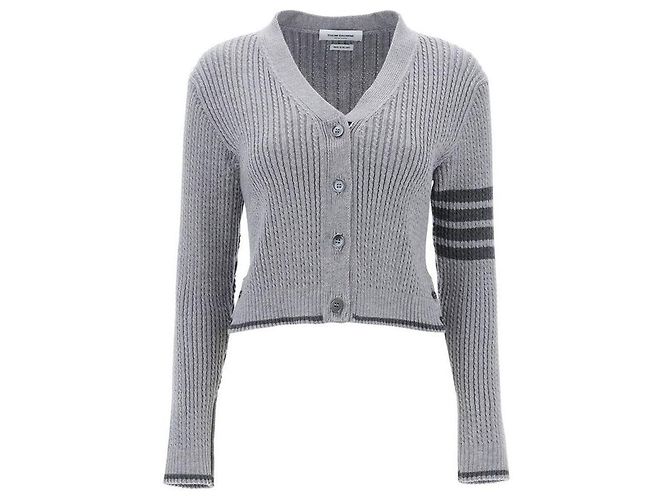 Thom Browne Baby Cable Crop Cardigan mit V-Ausschnitt Braun