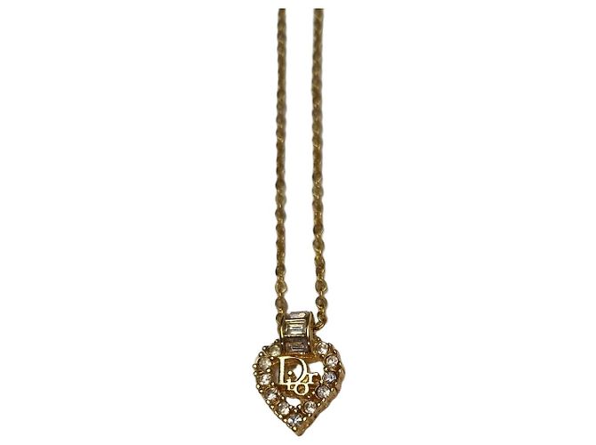Dior Bague Logo Cœur et Collier avec Pierre (Collier Premium) Doré