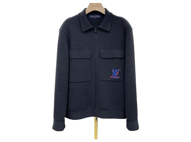 Louis Vuitton LV Bestickter Strick-Zip-Up mit Tasche Charcoal Braun