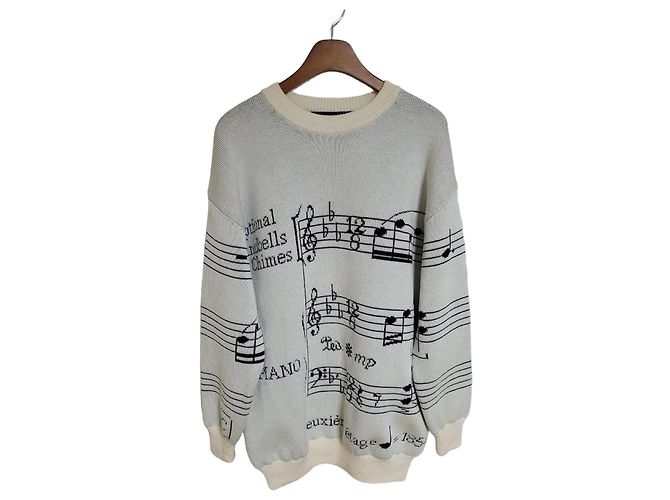 Louis Vuitton Oversized Wollstrick mit Intarsia-Note-Muster Silber
