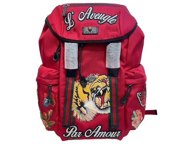 Gucci Tiger Embroidered Techno Canvas Backpack Red
