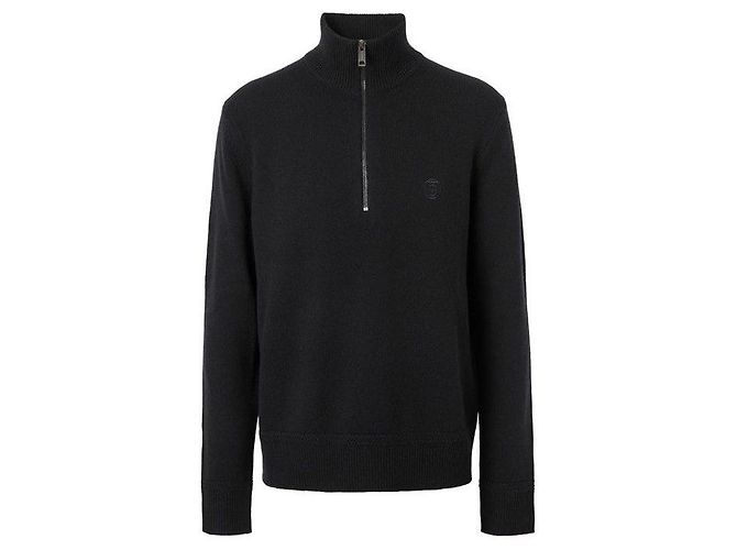 Burberry Refurbished XL Größe Herren Kaschmirpullover mit Monogramm-Motiv Schwarz Strick