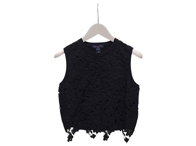Louis Vuitton Strickoberteil mit schwarzem floralem Spitzendetail