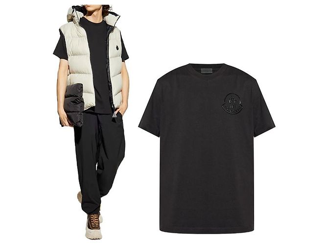Moncler Logo Baumwoll-T-Shirt Schwarz