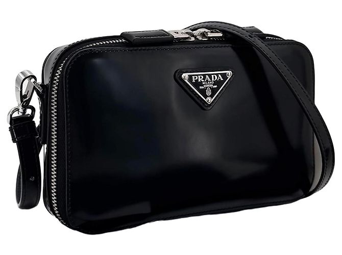 Prada Mini borsa a tracolla spazzolata nera Nero