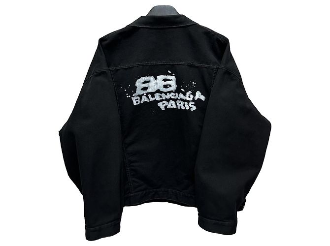 Balenciaga Hand Drawn BB Logo Denim Jacket Silvery