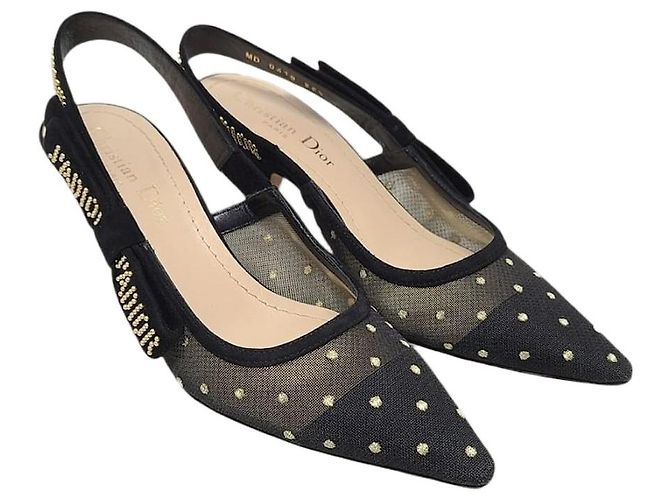 Dior Scarpins slingback em camurça preto e dourado com poás