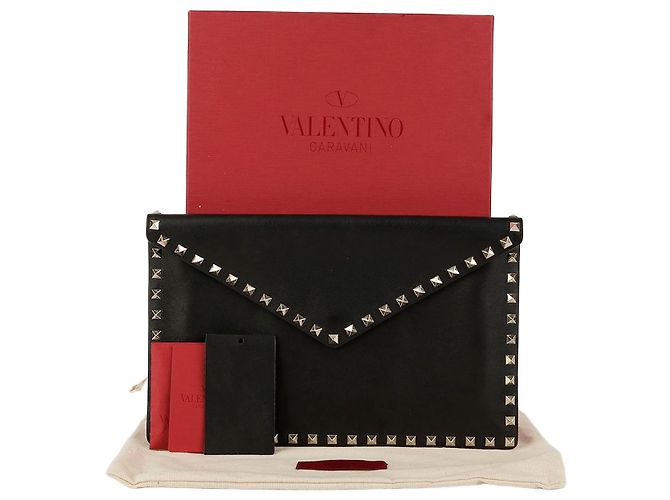 Valentino Schwarze Leder-Envelope-Clutch