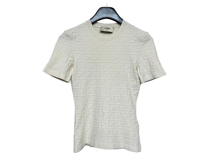 Fendi FF T-Shirt aus Viskose-Strick Silber