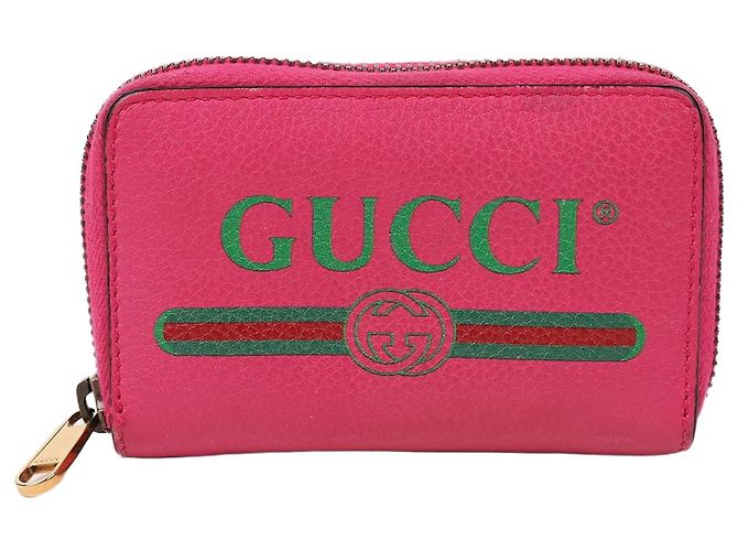 Gucci Front Web Logo Pink Zip Card Wallet