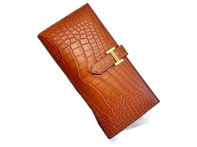 Hermès Cartera Bearn Croco Matte Croco Oro Multicolor