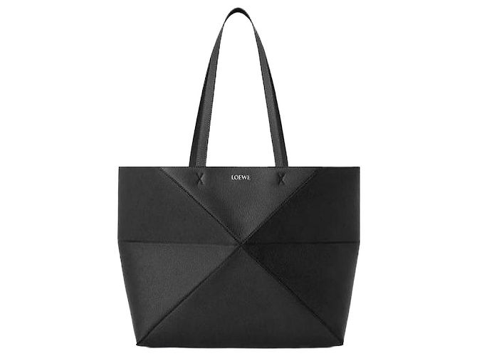 Loewe Tote Medium Horizontal Puzzle Fold em Soft Grain Preto