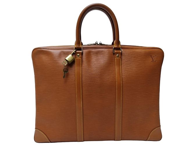 Louis Vuitton Pasta de Documentos Epi em Camel para Homem e Mulher (Maleta de primeira classe, bom estado interior) Marrom