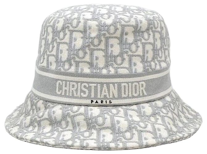Dior Oblique Bestickter Bucket Hat Grau Braun