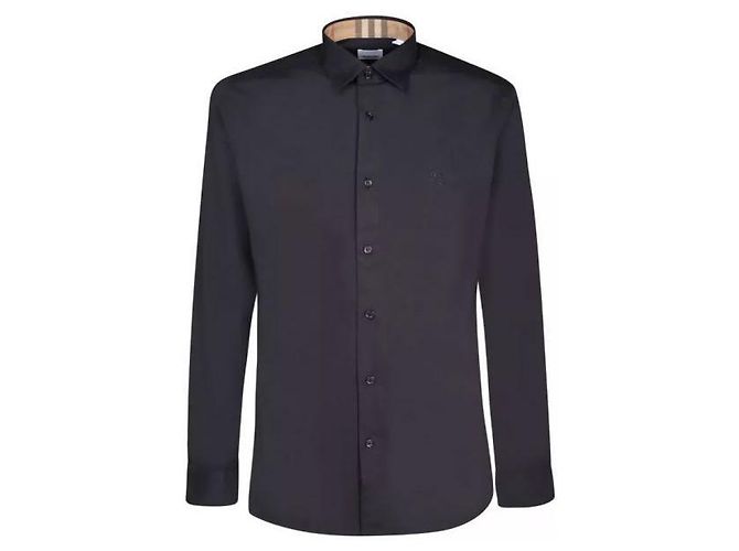 Burberry Camicia in cotone stretch con ricamo EKD Nero