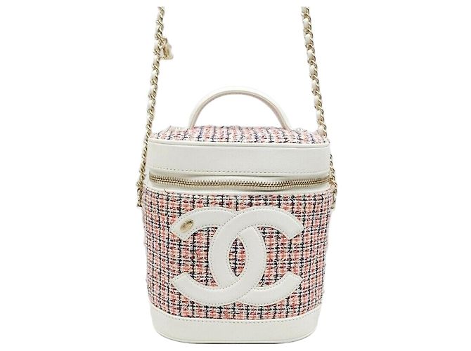 Vanity Chanel Neceser de maquillaje en tweed con logotipo CC Plata