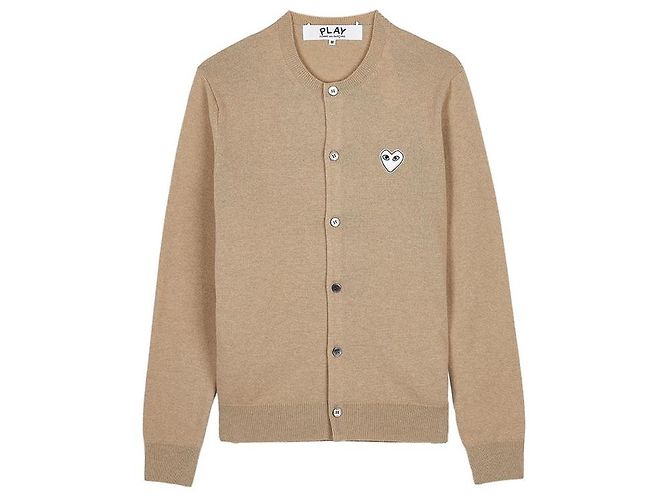 Comme Des Garcons CAMEL Unisex Cardigan Weiß mit Herz-Patch Orange