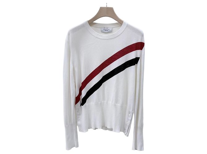 Thom Browne Striped Three-Stripe Knit White