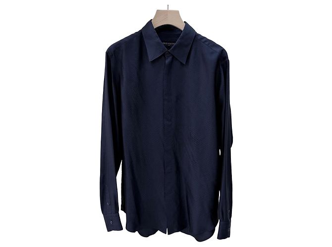 Louis Vuitton Camisa de seda Monogram Azul marino oscuro