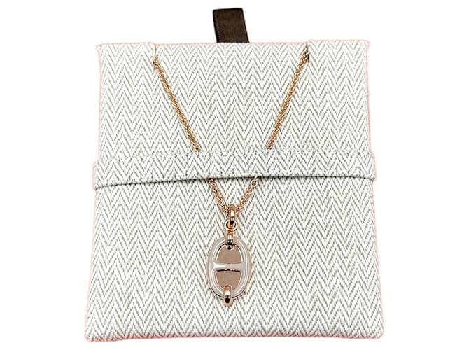 Hermès Colar Chandale Mini Maillon Rose Gold Maron Glace Rosa 