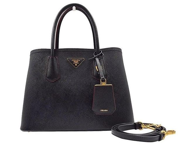 Prada Borsa Tote Doppia e Borsa a Spalla in Saffiano Nero