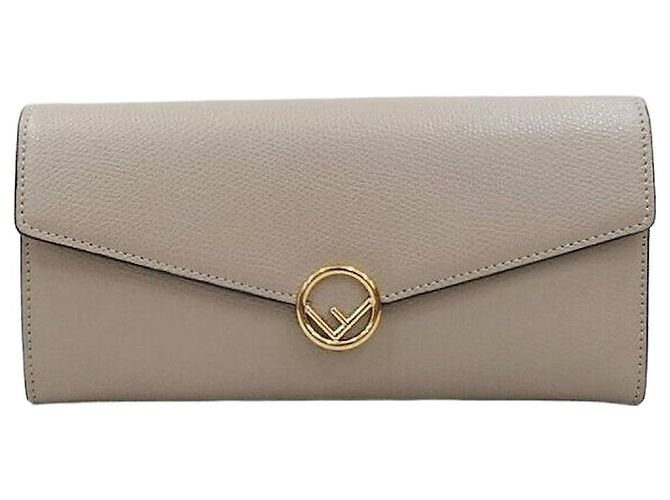 Fendi Langer Ledergeldbörse mit Logo-Klappe Silber